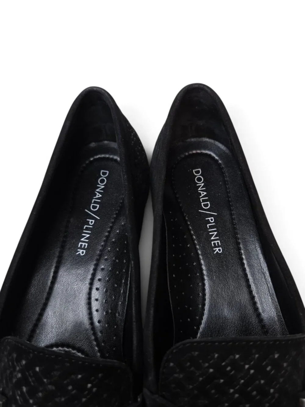Donald J Pliner Filo Suede Loafers Womens Black Woven Suede Brushed Horsebit 6M
